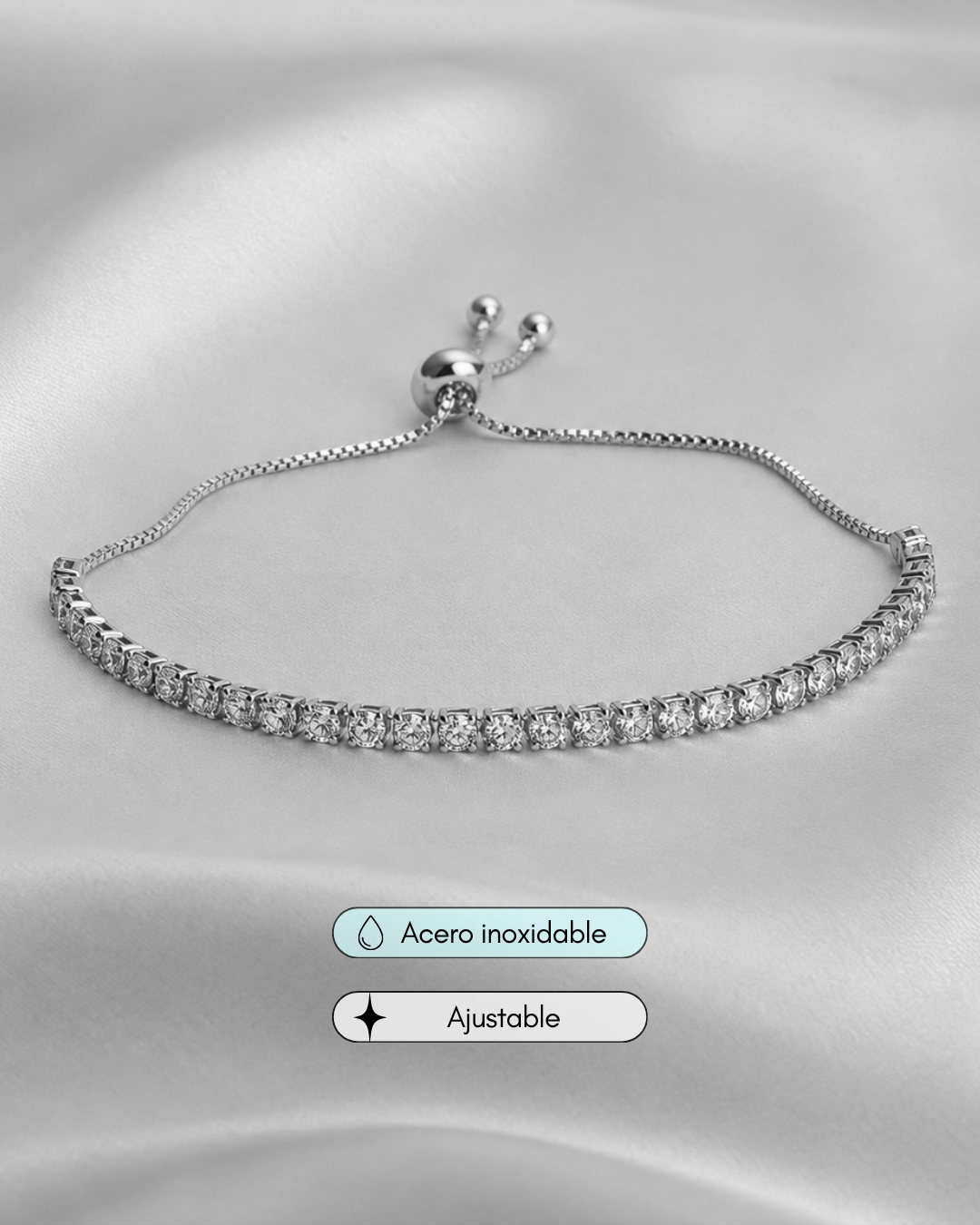 Pulsera tennis plata ajustable
