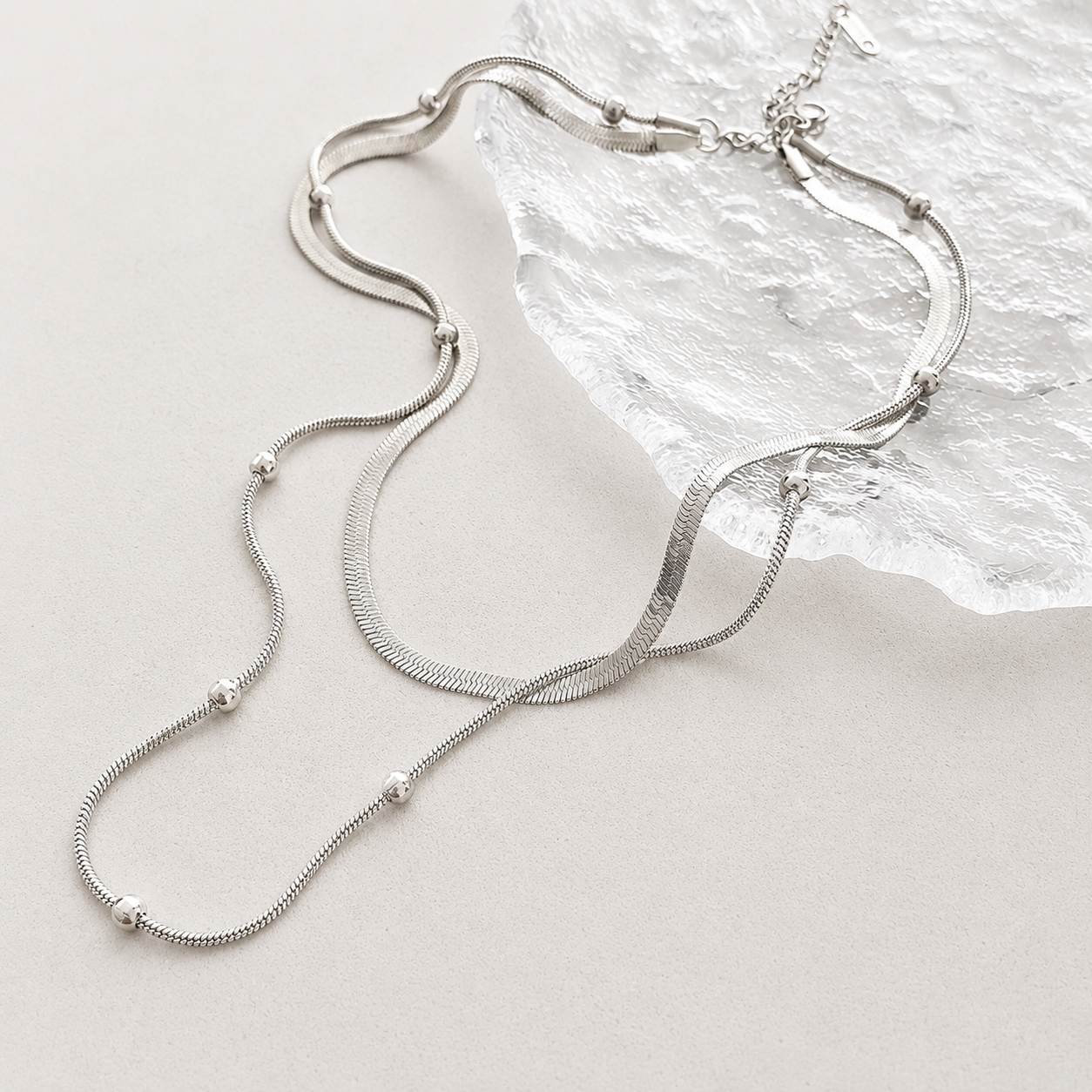 Collar doble mina snake plateado