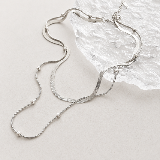 Collar doble mina snake plateado